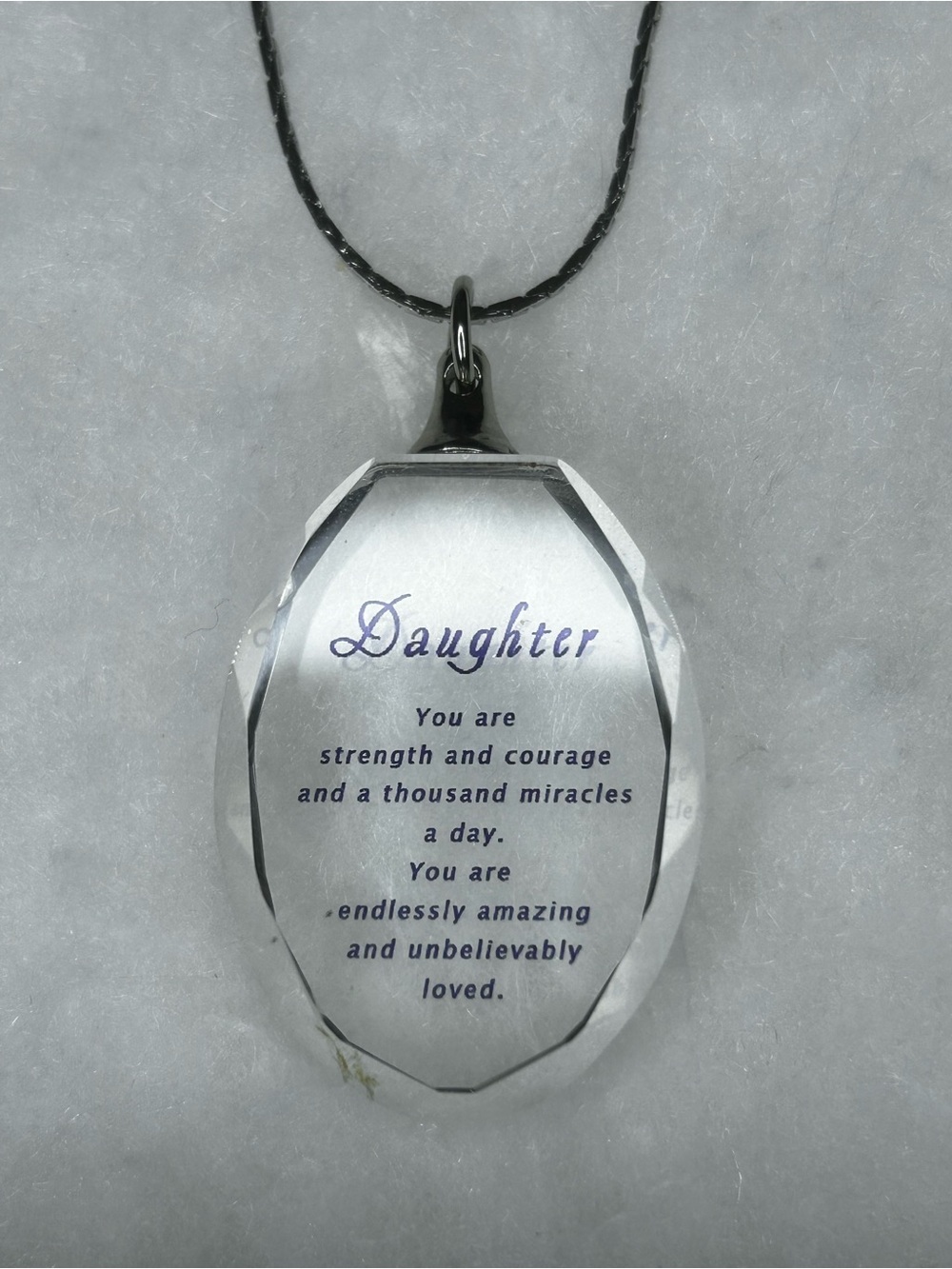Daughter Inspirational Crystal Pendant Necklace - Silver Tone